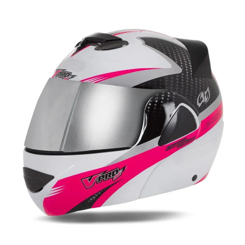 Capacete V-Pro Jet 2 Carbon Branco Cromada Rosa 58