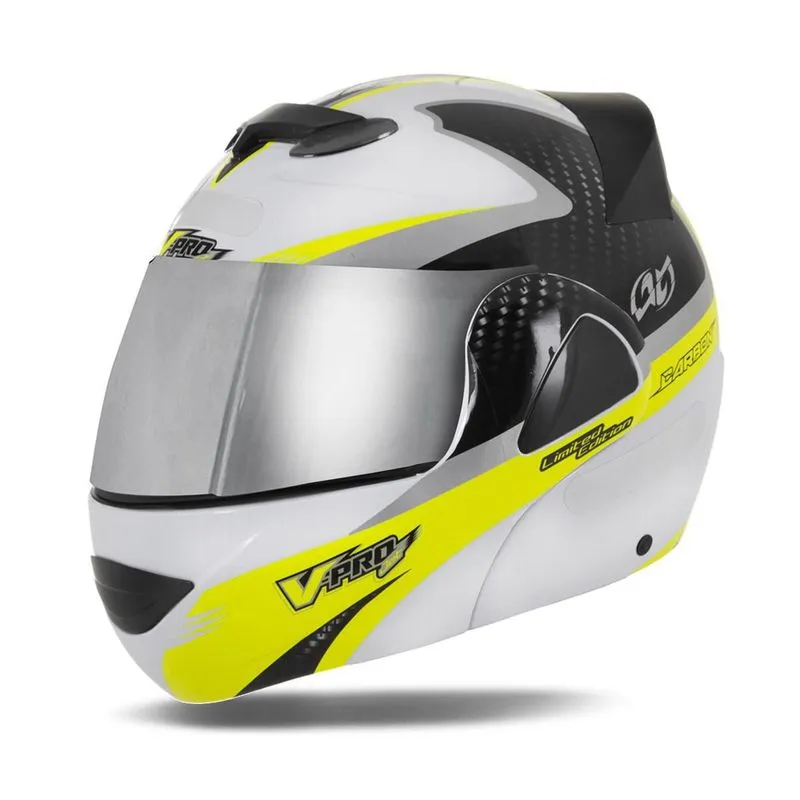 Capacete V-pro Jet 2 Carbon Branco Cromada Amarelo 60 Capacete V-pro Jet 2 Carbon Branco Cromada Amarelo 60
