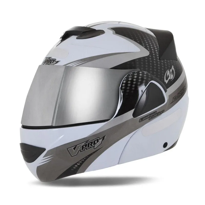 Capacete V-Pro Jet 2 Carbon Branco Cromada Cinza 60