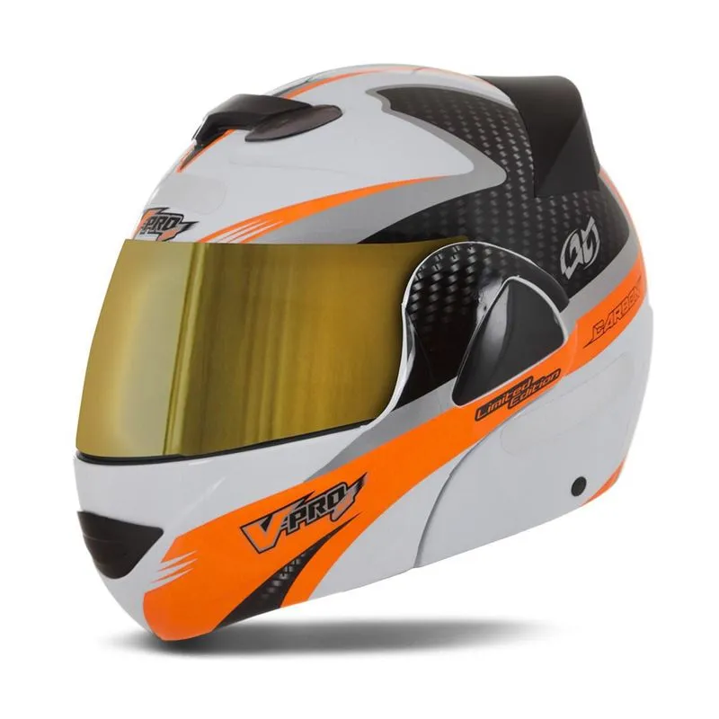 Capacete V-pro Jet 2 Carbon Branco Dourada Laranja 60 Capacete V-pro Jet 2 Carbon Branco Dourada Laranja 60