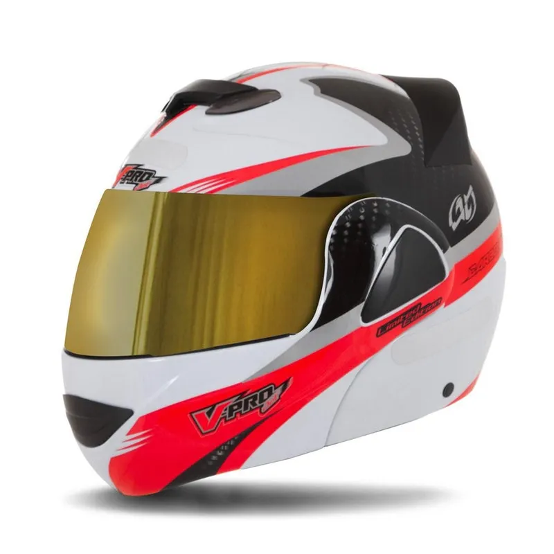 Capacete V-Pro Jet 2 Carbon Branco Dourada Vermelho 60 Capacete V-Pro Jet 2 Carbon Branco Dourada Vermelho 60