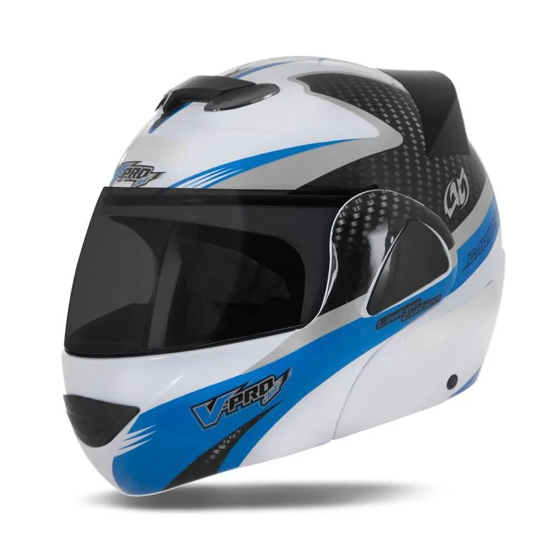 Capacete V-pro Jet 2 Carbon Branco Fume Azul 62 Capacete V-pro Jet 2 Carbon Branco Fume Azul 62