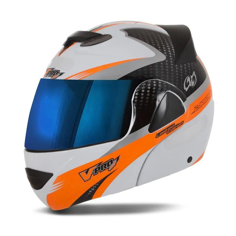 Capacete V-pro Jet 2 Carbon Branco Iridium Laranja 62 Capacete V-pro Jet 2 Carbon Branco Iridium Laranja 62