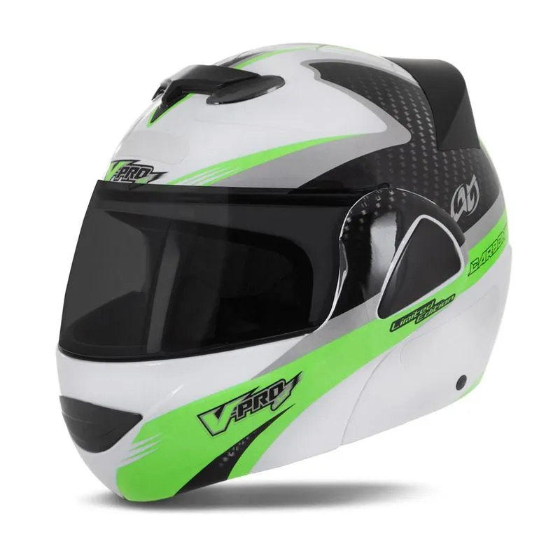 Capacete V-pro Jet 2 Carbon Branco Fume Verde 62