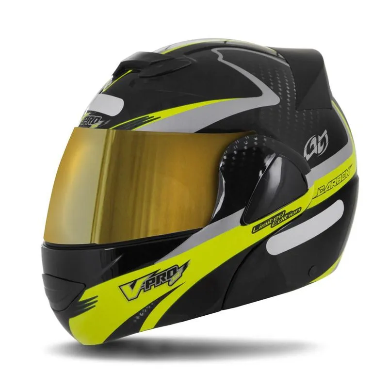 Capacete V-pro Jet 2 Carbon Preto Dourada Amarelo 58 Capacete V-pro Jet 2 Carbon Preto Dourada Amarelo 58