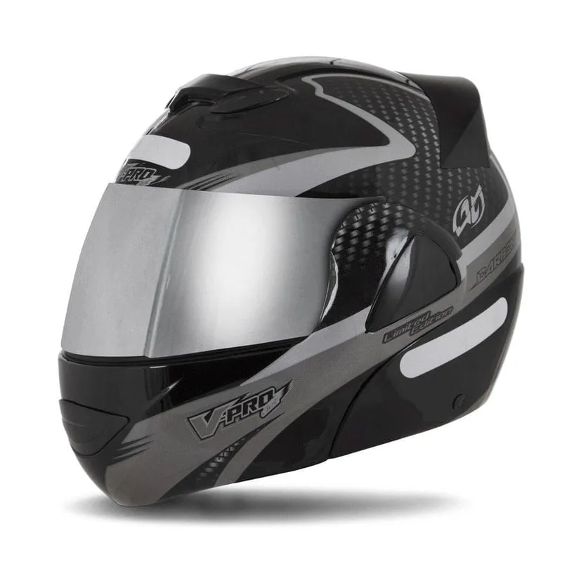 Capacete V-Pro Jet 2 Carbon Preto Cromada Cinza 58