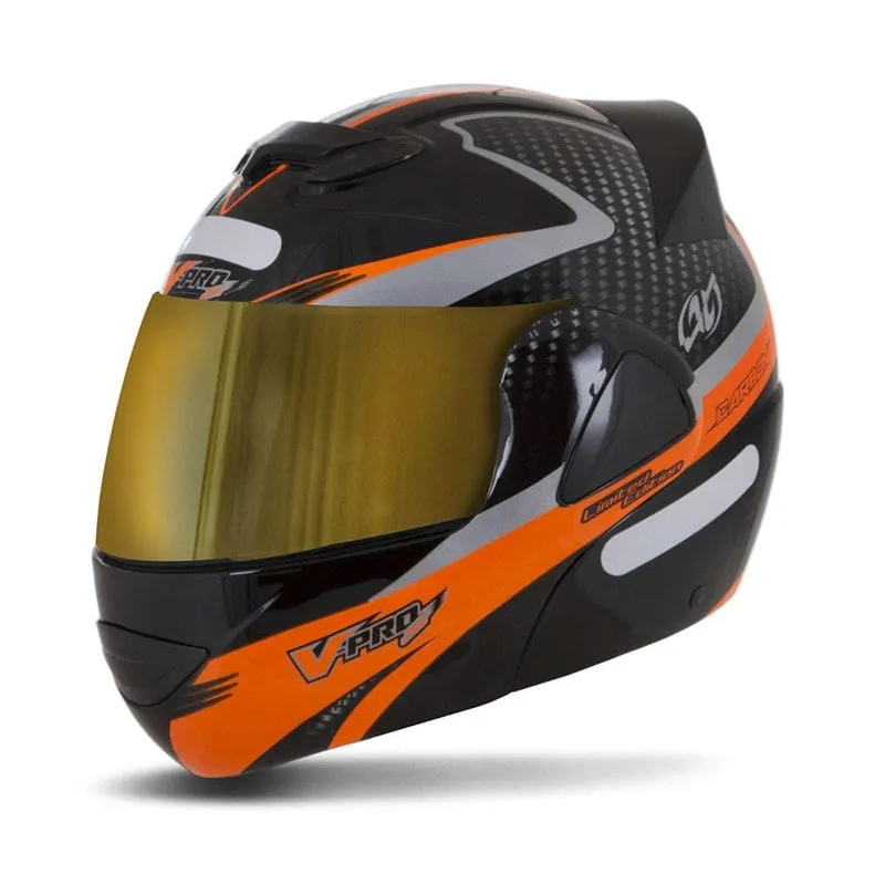Capacete V-Pro Jet 2 Carbon Preto Dourada Laranja 58