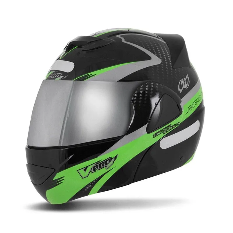 Capacete V-Pro Jet 2 Carbon Preto Cromada Verde 58