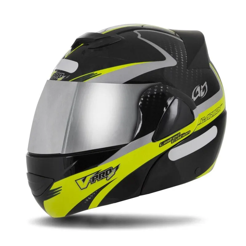 Capacete V-Pro Jet 2 Carbon Preto Cromada Amarelo 60