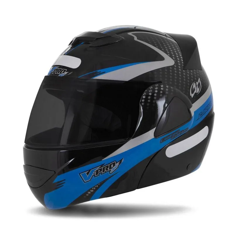 Capacete V-pro Jet 2 Carbon Preto Fume Azul 60 Capacete V-pro Jet 2 Carbon Preto Fume Azul 60