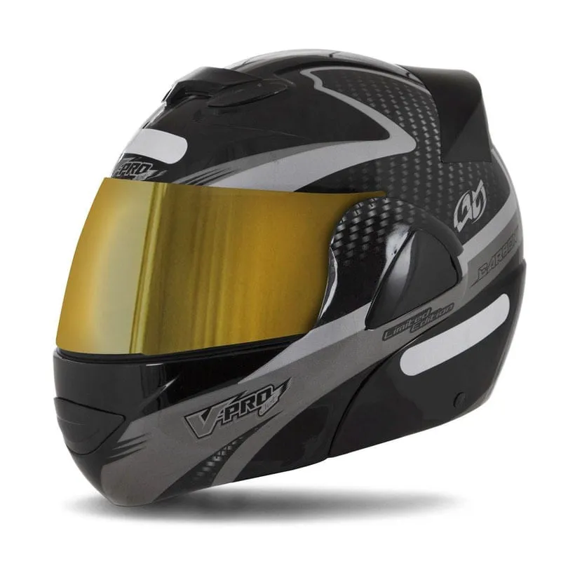Capacete V-Pro Jet 2 Carbon Preto Dourada Cinza 60