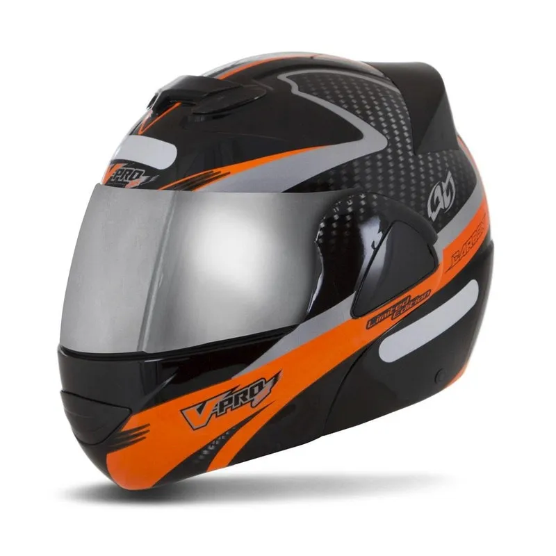 Capacete V-Pro Jet 2 Carbon Preto Cromada Laranja 60 Capacete V-Pro Jet 2 Carbon Preto Cromada Laranja 60