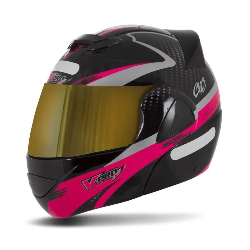 Capacete V-pro Jet 2 Carbon Preto Dourada Rosa 60 Capacete V-pro Jet 2 Carbon Preto Dourada Rosa 60