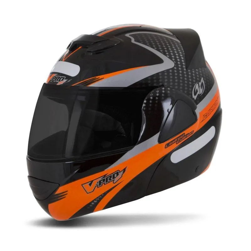 Capacete V-pro Jet 2 Carbon Preto Fume Laranja 62