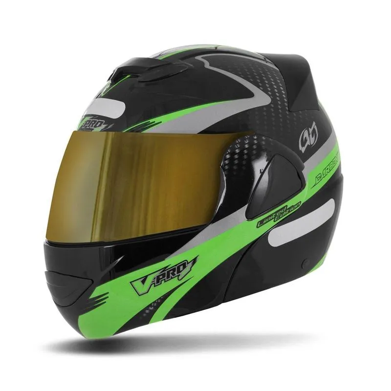 Capacete V-pro Jet 2 Carbon Preto Dourada Verde 62 Capacete V-pro Jet 2 Carbon Preto Dourada Verde 62