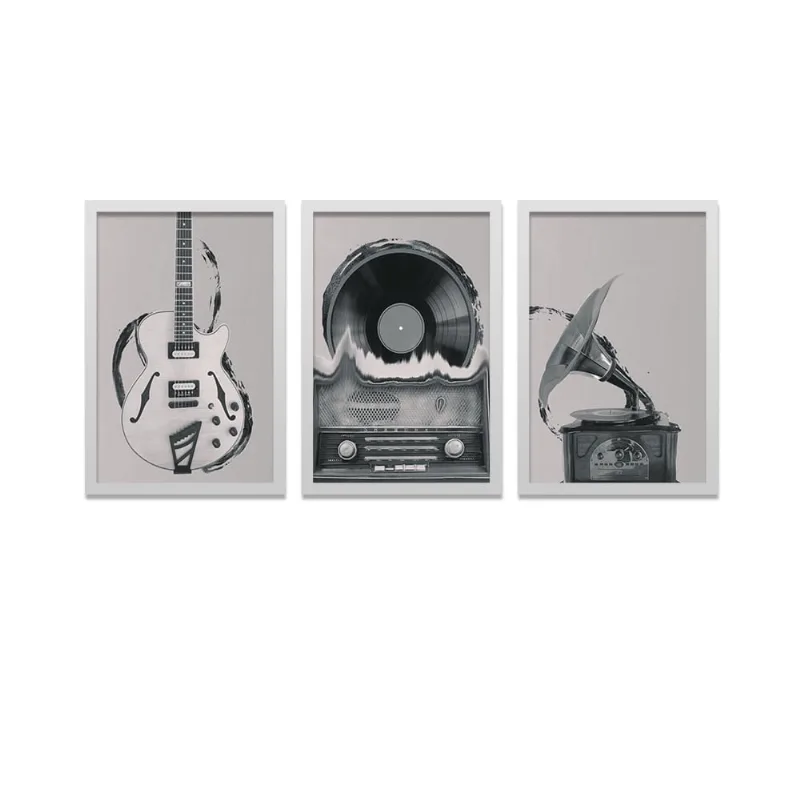 Conjunto Kit 3 Quadros Arsenal Musical M2 Moldura Branca