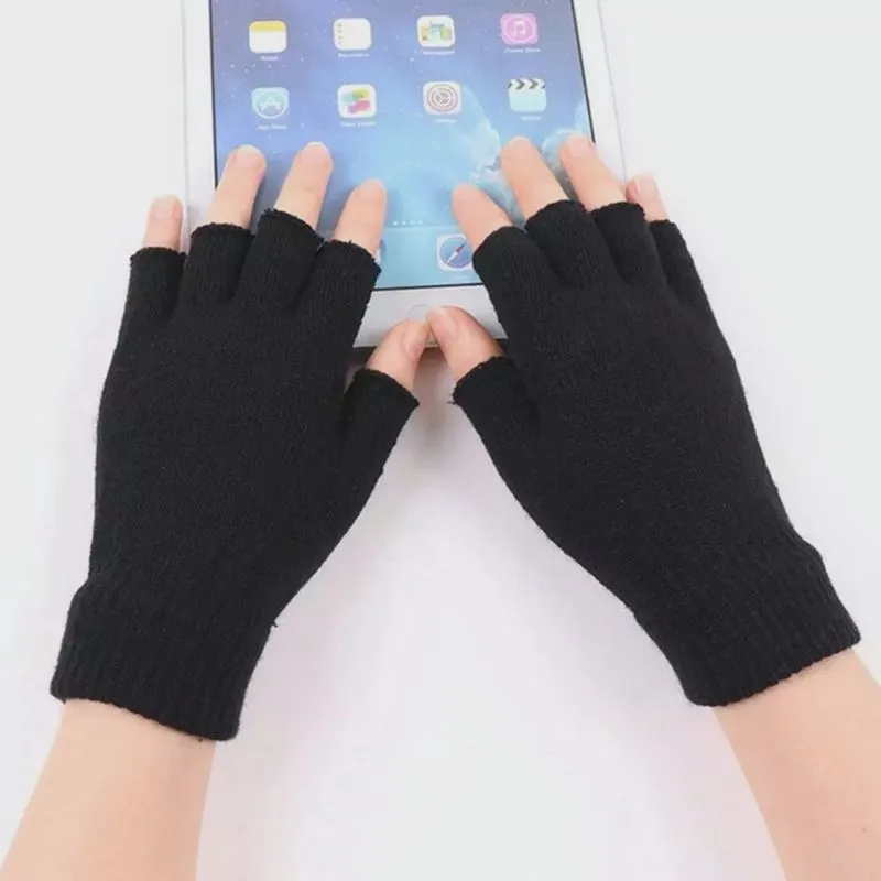Luva Feminina Masculina Adulto Lã Inverno Cor Preto Sem Dedo