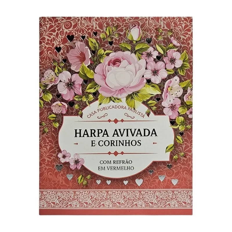 Harpa avivada e corinhos broch. pequeno c/ letra maior - mod. 03 floral rosa