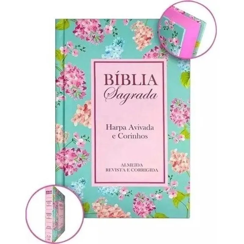 Bíblia Sagrada arc Letra Gigante Capa Dura Flores Turquesa