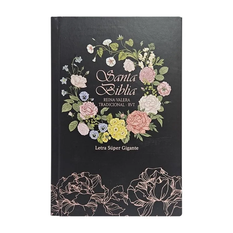 Biblia Reina Valera tradicional - rvt - letra súper gigante- tapa dura - flores negra