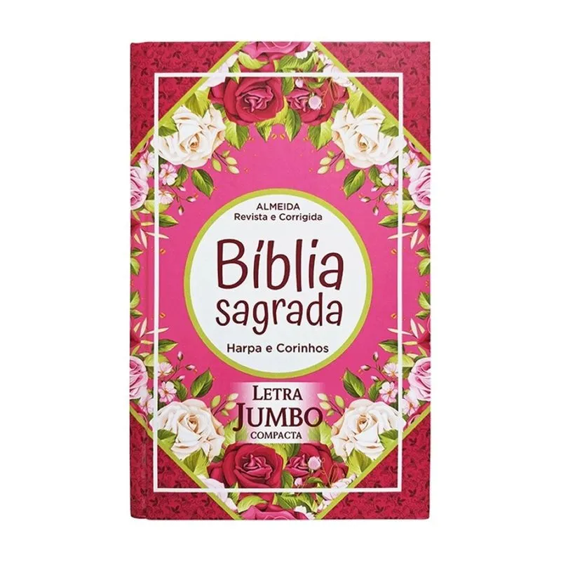 Bíblia jumbo arc com harpa e corinhos - capa dura - compacta - rosa geométrica