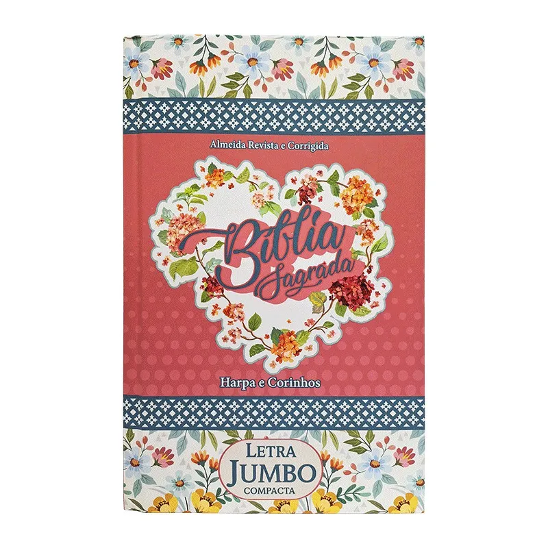 Bíblia Sagrada arc Harpa e Corinhos Letra Jumbo Capa Dura Compacta Coração Floral