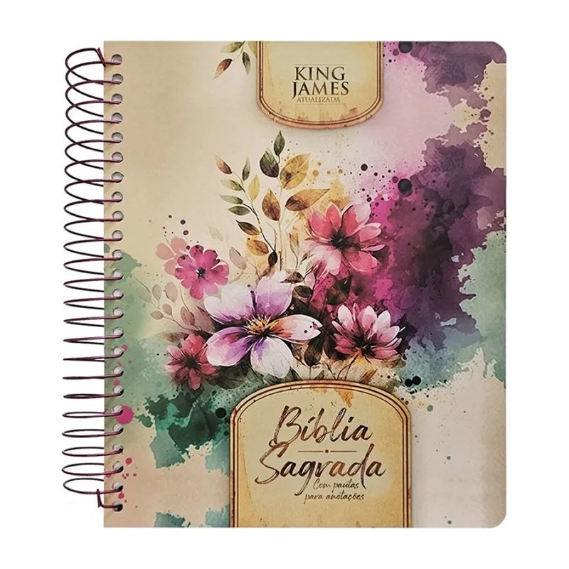 Bíblia Para Anotações - Kja - Espiral - Flores E Folhas