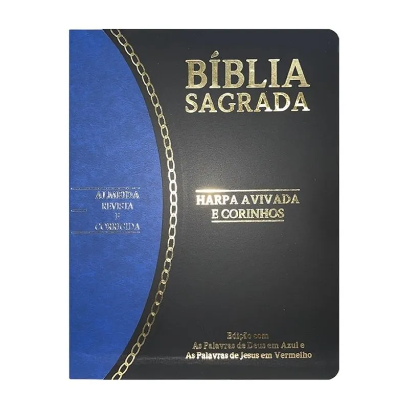 Bíblia slim large arc c/ harpa pu bicolor - preto e azul