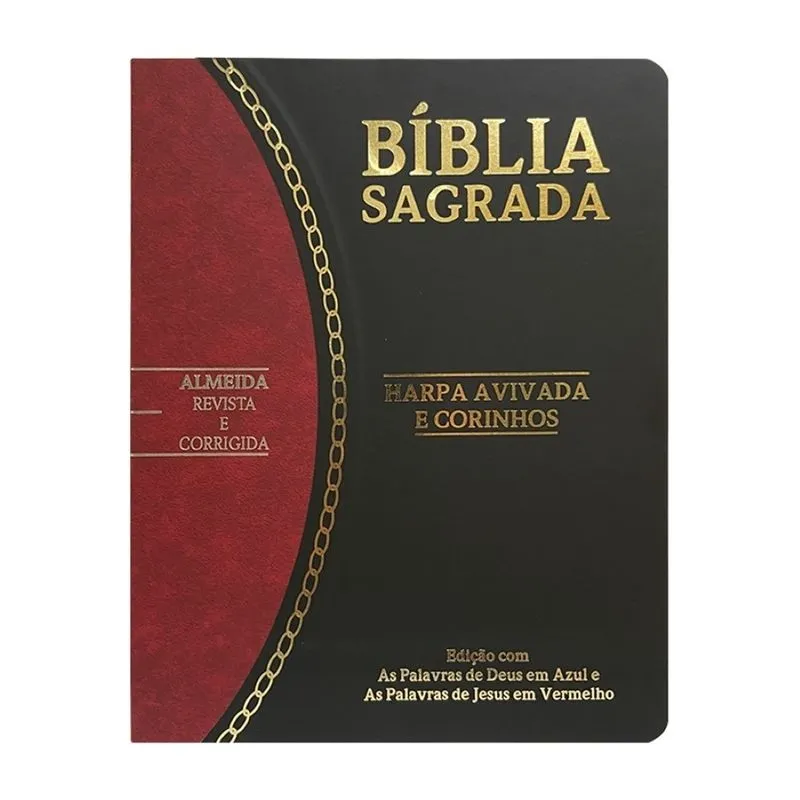 Bíblia slim large arc c/ harpa pu bicolor - preto e bordô