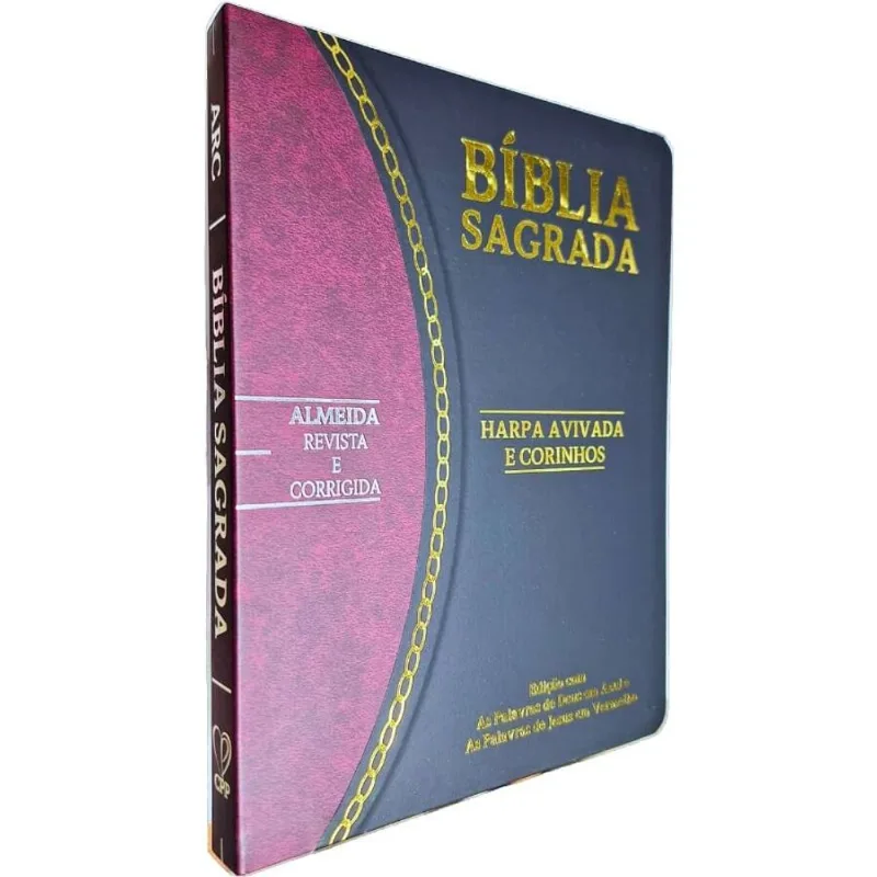 Bíblia Sagrada Slim Large Letra Grande Arc Com Harpa Avivada E Corinhos Bicolor Capa Pu Vinho E Preto Pda Pjv