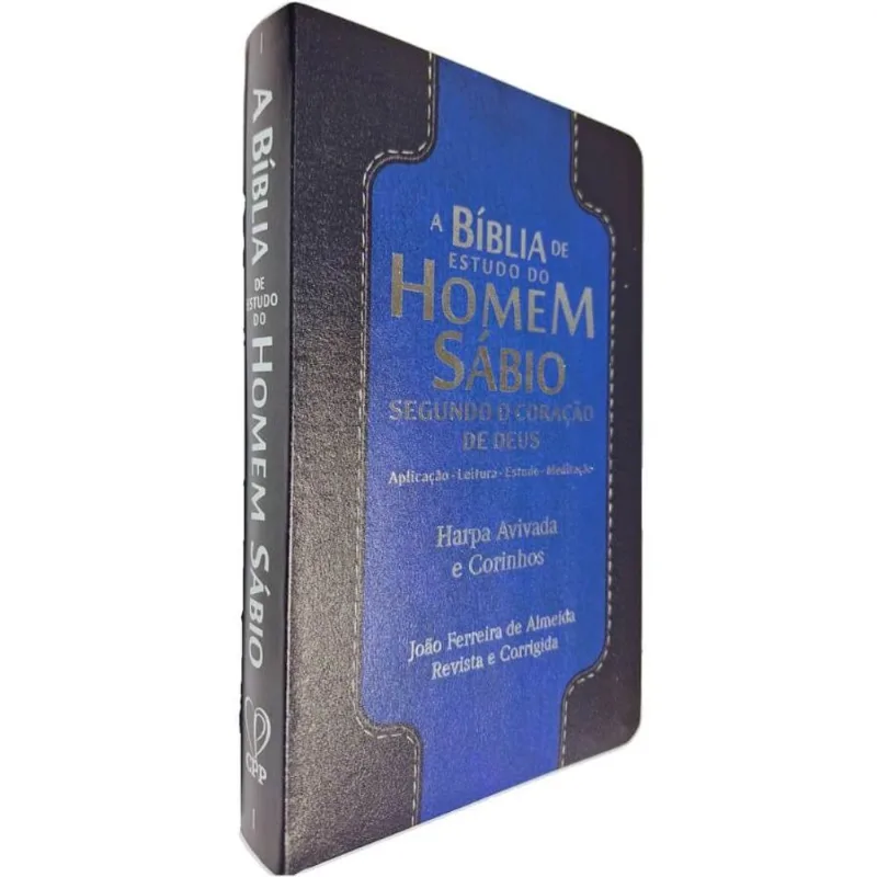 A Bíblia De Estudo Do Homem Sábio Segundo O Coração De Deus Harpa Avivada E Corinho Arc Capa Preto E Azul C. P. Paulista