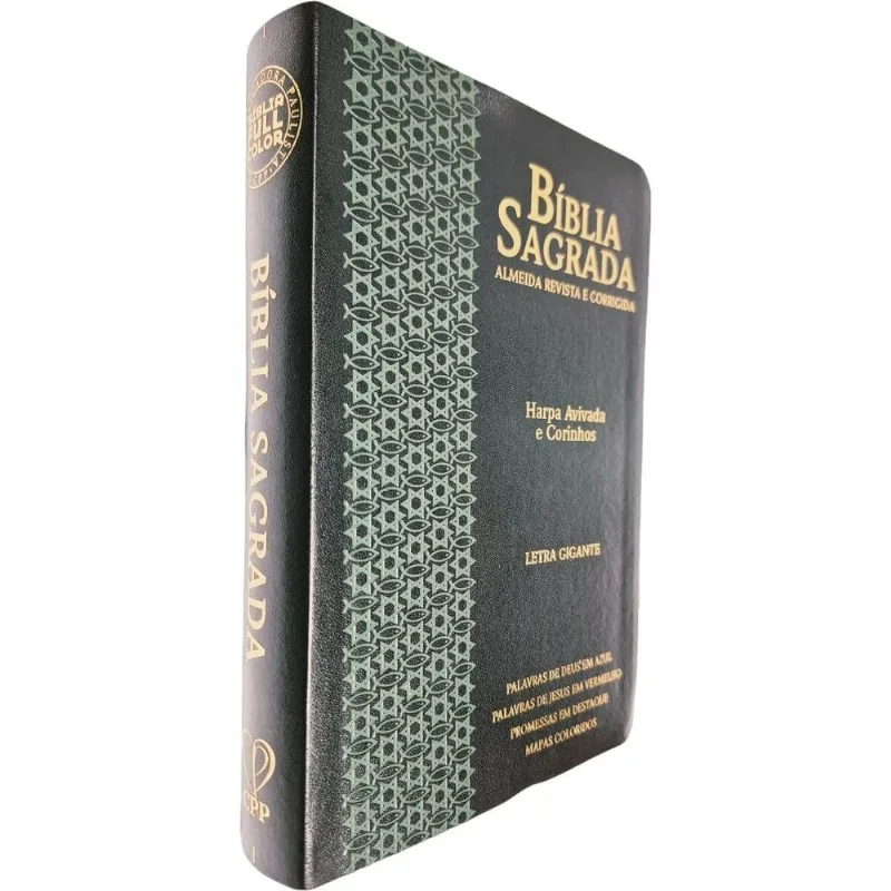 Bíblia Sagrada Arc Fc Capa Pu Luxo Estrela Preto E Verde Pda Pjv Ped Mc Harpa Avivada E Corinhos Letra Gigante Cpp