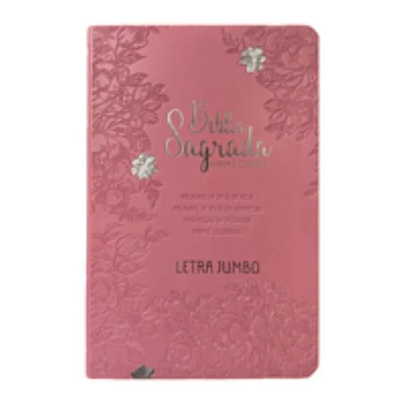 Bíblia Jumbo Arc Full Color Capa Pu Luxo C/ Harpa - Jardim Rosa