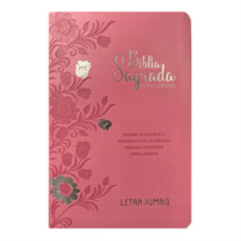 Bíblia Jumbo Arc Full Color Capa Pu Luxo C/ Harpa - Floral Rosa