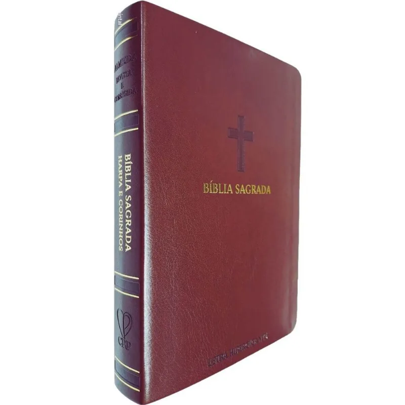 Bíblia Sagrada Arc Full Color Capa Pu Luxo Cruz Bordô Pda Pjv Ped Mc Harpa Avivada E Corinhos Letra Hipergigante Cpp