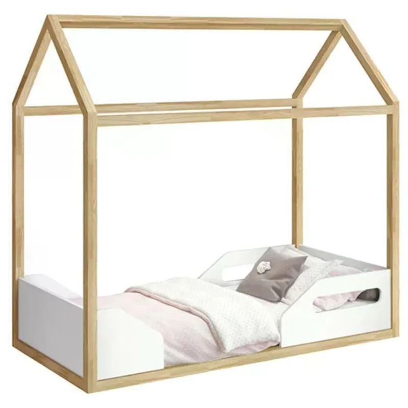 Mini Cama Montessoriana Zoe com Grade MDF-MDP Branco Natural Reller Móveis