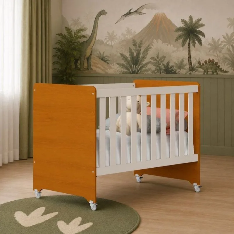 Berço Evolution 4 em 1 | 100% MDF para Colchão 130x70 cm | Branco Fosco| Savana Branco Fosco com Savana