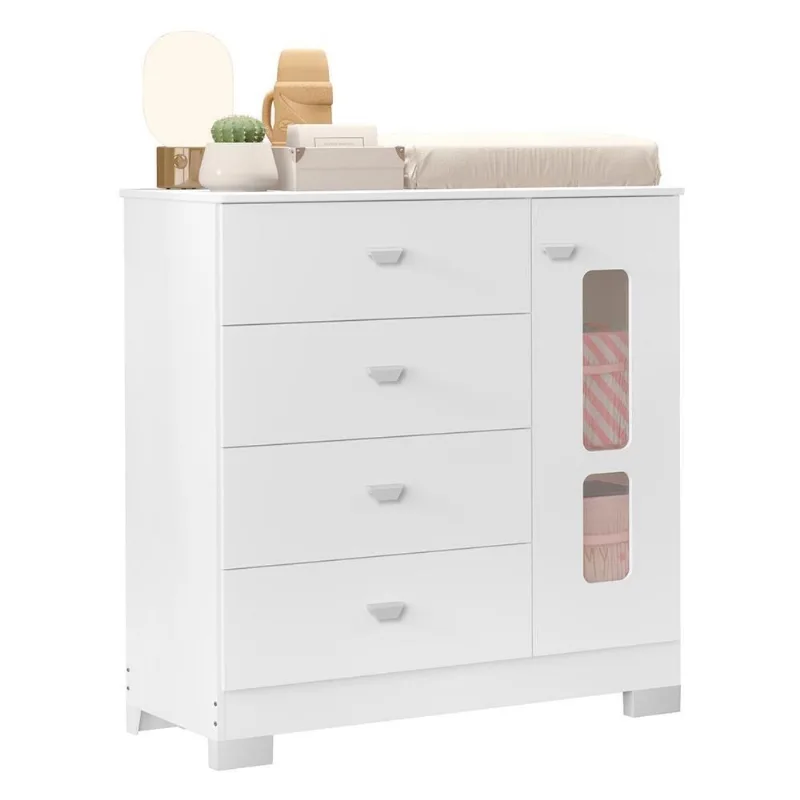 Cômoda Infantil New Katatau 4 Gavetas MDF Puxador em PVC Branco Brilho