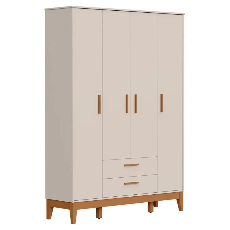 Guarda Roupa Infantil Flip 4 Portas 2 Gavetas MDF Areia Fosco Reller Móveis