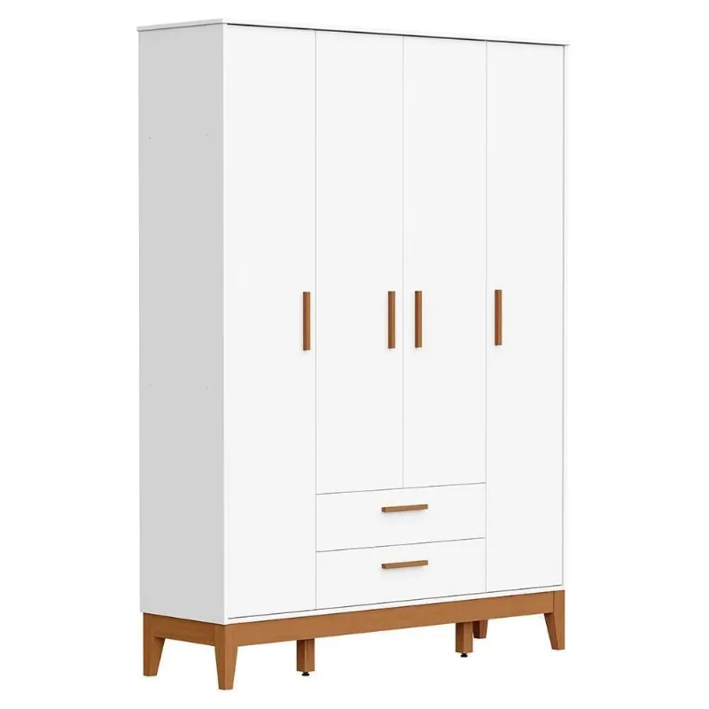 Guarda Roupa Infantil Flip 4 Portas 2 Gavetas MDF Fosco Branco Reller Móveis