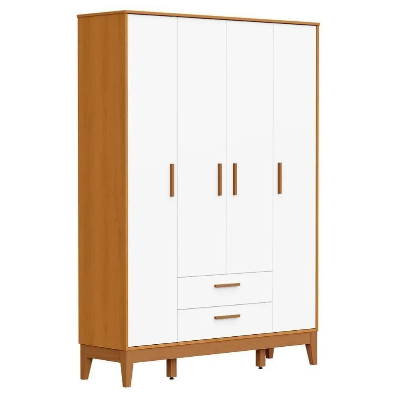 Guarda Roupa Infantil Flip 4 Portas de Bater 2 Gavetas MDF Branco Reller Móveis