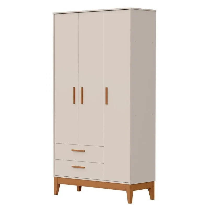 Guarda Roupa Infantil Flip 3 Portas 2 Gavetas MDF Areia Fosco Reller Móveis