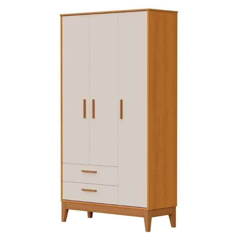 Guarda Roupa Infantil Flip 3 Portas de Bater 2 Gavetas MDF Areia Fosco-savana Reller Móveis