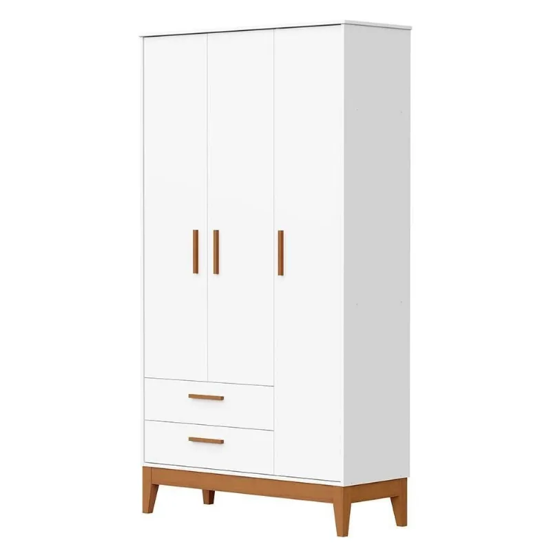 Guarda Roupa Infantil Flip 3 Portas 2 Gavetas MDF Branco Fosco Reller Móveis