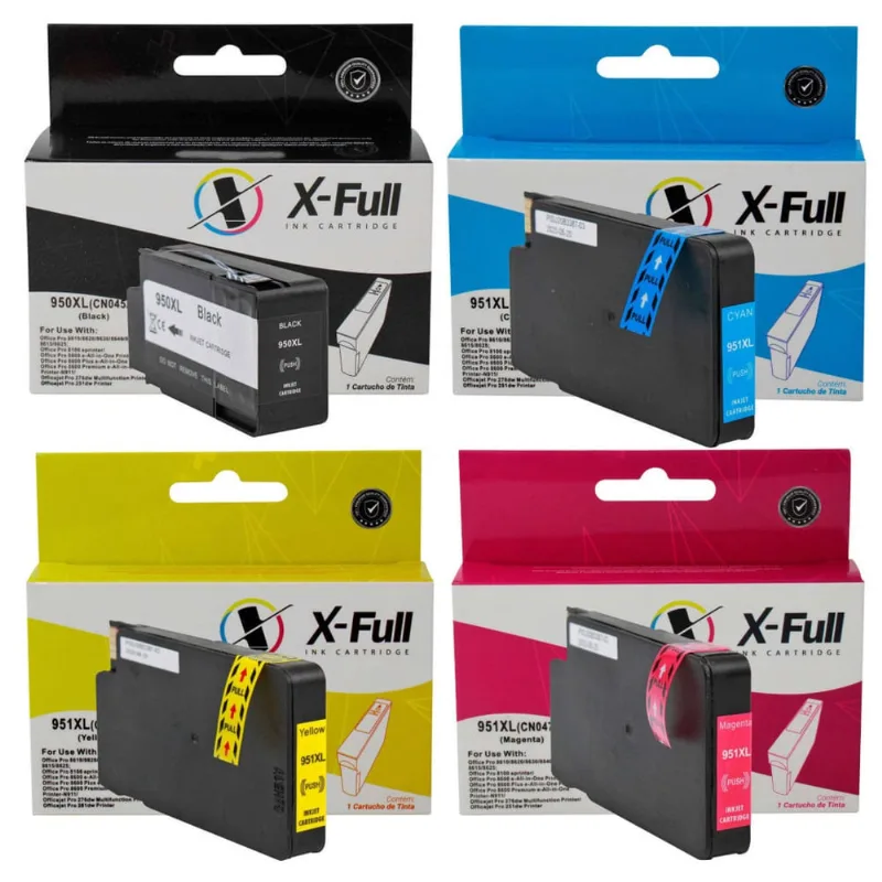 Kit 4 Cores Cartucho de Tinta X-Full Compatível com 950xl 951xl para 8600 8600w 8100 8620 8610 251dw N911a N811a N811