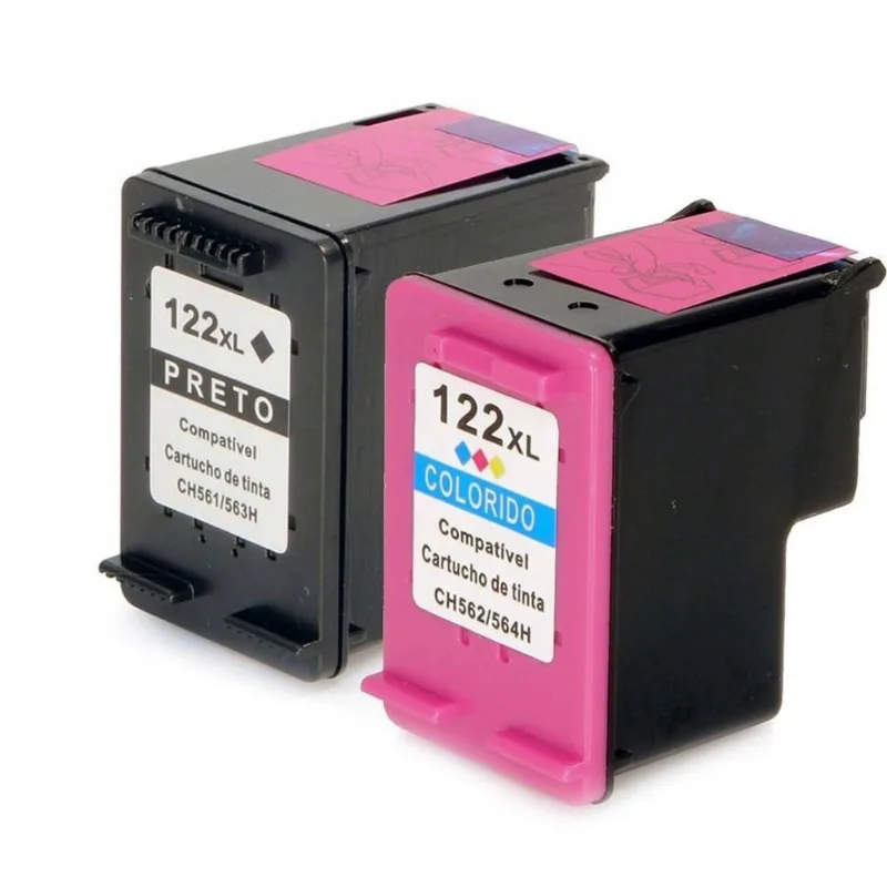 Kit Cartucho De Tinta Compatível 122xl 122 Preto 12ml + Colorido 11ml / Deskjet 1000 1050 1055 2000 2050 3000 3050a