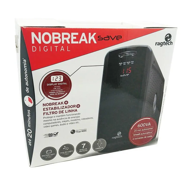 Nobreak Ragtech 600va 300w 3x1 Estabilizador + Filtro + Ups