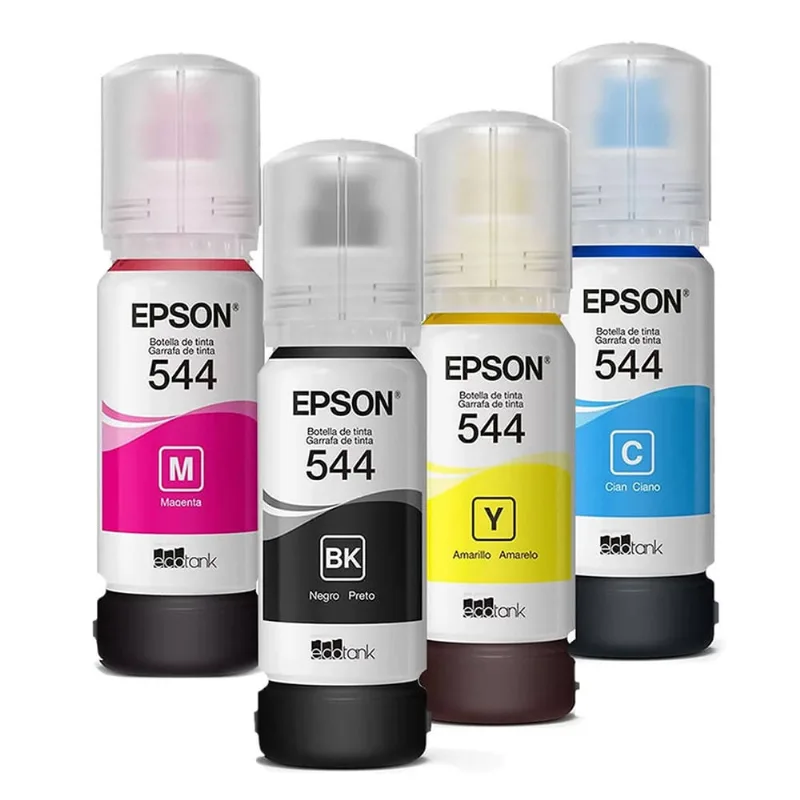 Kit 4 Cores Tinta Epson 544 T544 Original para Ecotank L1110 L3110 L3150 L3160 L5190 Preto Ciano Amarelo Magenta 4x65ml