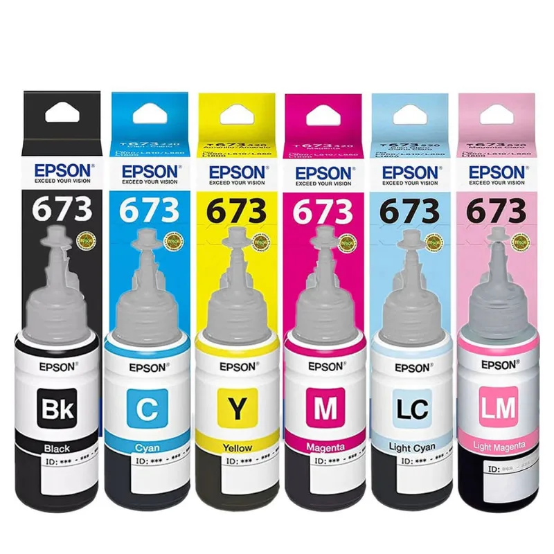 Kit 6 Cores Tinta Epson 673 T673 Original para Impressora Ecotank L800 L805 L810 L850 L1800 6x70ml