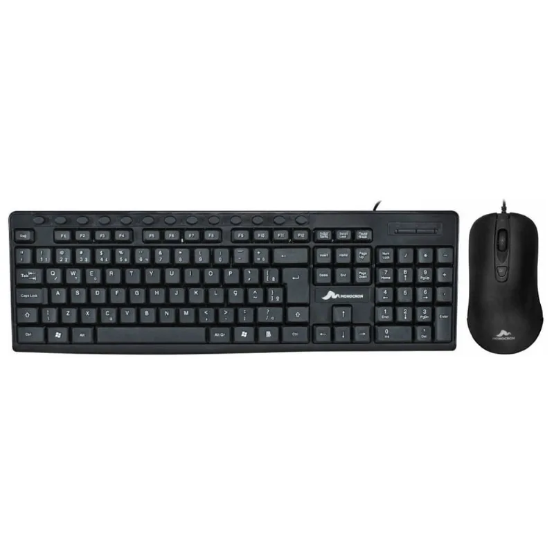 Kit Teclado USB ABNT2 107 Teclas e 13 Teclas Multimídia + Mouse USB 1000 dpi 4 Botões Cabo 1.5m Monocron Preto